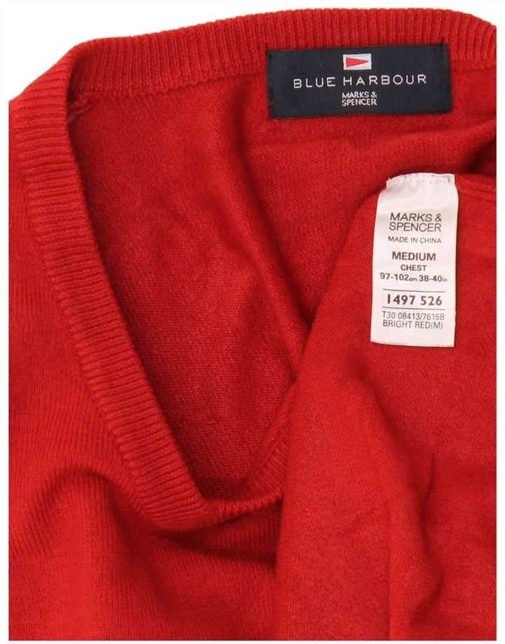 Ανδρικό πουλόβερ Marks & Spencer Μπλε Harbor με λαιμόκοψη με λαιμόκοψη με μεσαίο κόκκινο ακρυλικό