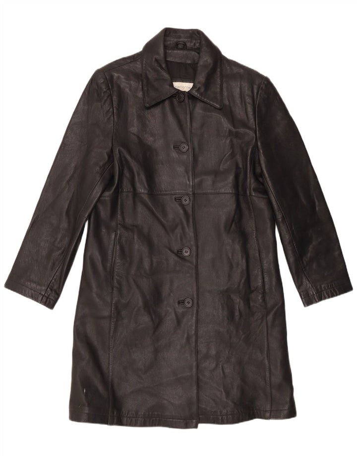 Liz Claiborne Γυναικείο Δερμάτινο Παλτό UK 16 Large Μαύρο Δερμάτινο