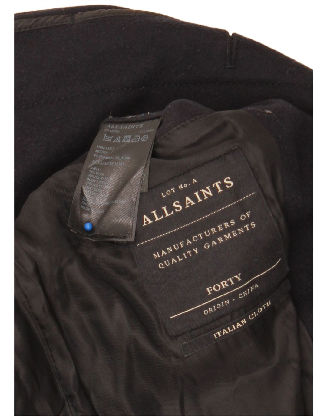 ALL SAINTS Ανδρικό Πανωφόρι UK 40 Large Black Wool