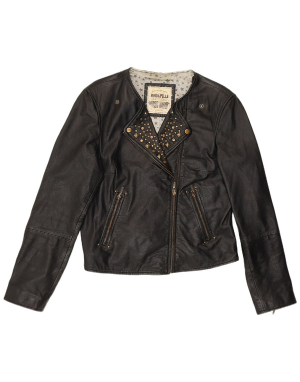 Γυναικείο δερμάτινο μπουφάν RINO & PELLE Crop Biker UK 12 Medium Black Leather