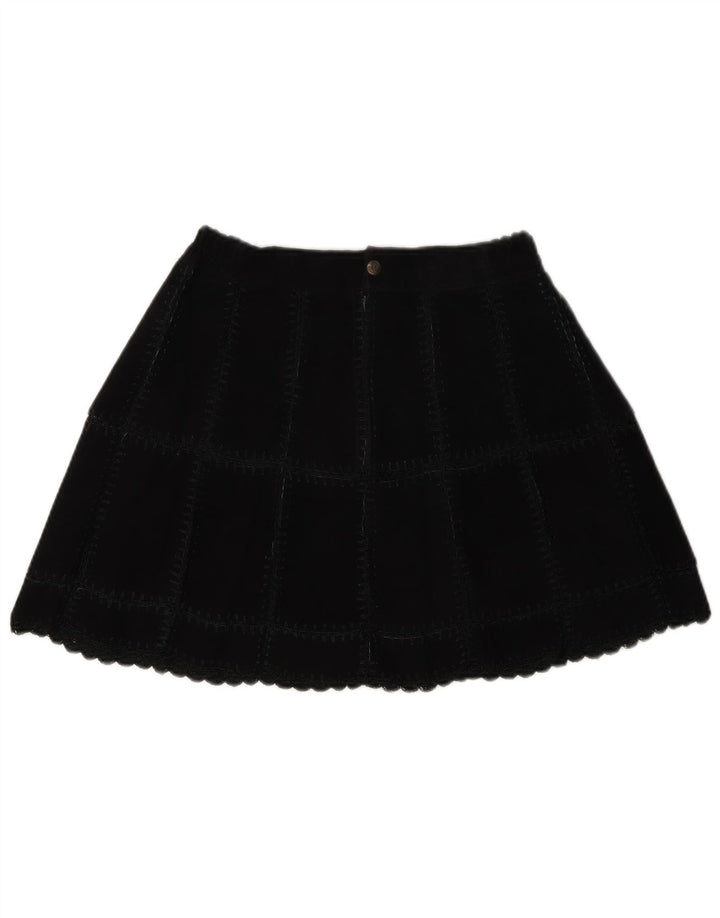 Vintage Γυναικεία Suede Mini Φούστα W28 Μεσαίο Μαύρο Καρό