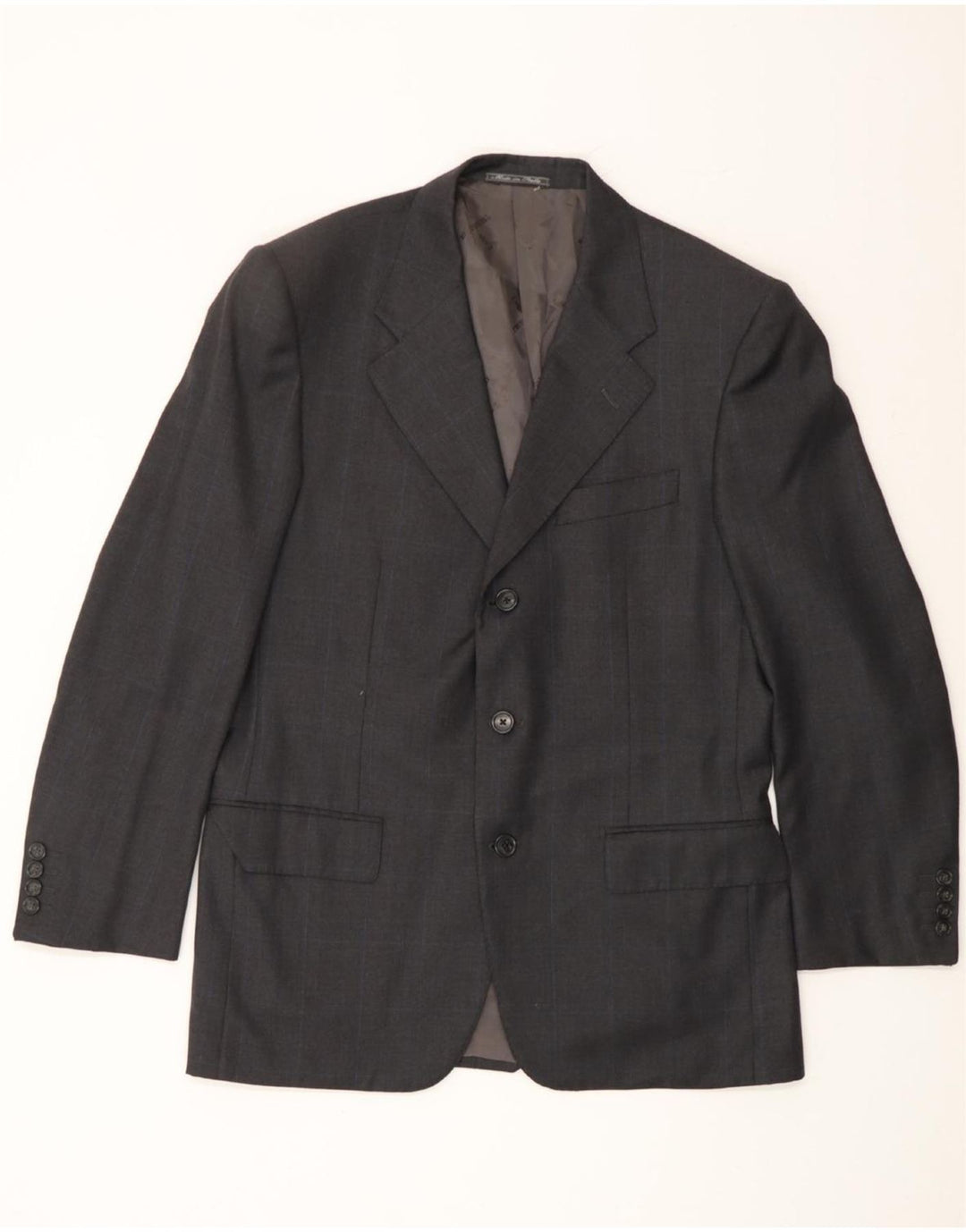 TRUSSARDI Mens Sartoria 3 Button Blazer Jacket UK 38 Medium Grey Check Vintage Trussardi and Second-Hand Trussardi from Messina Hembry 