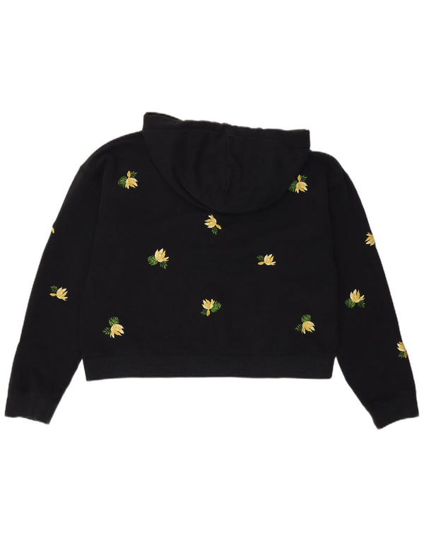 Jack Wills Womens Crop Hoodie Jumper UK 12 Medium Black Floral Βαμβακερό