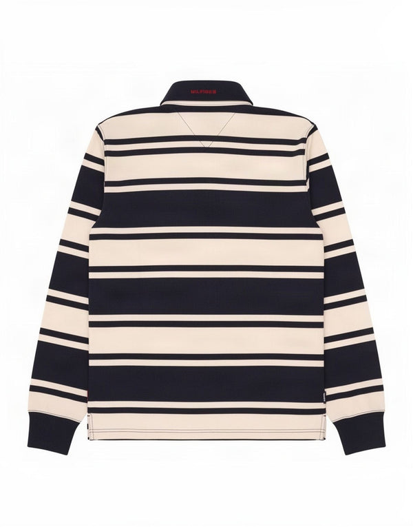Tommy Hilfiger Mens Vintage Fit Rugby Polo Shirt Medium Navy Blue Striped