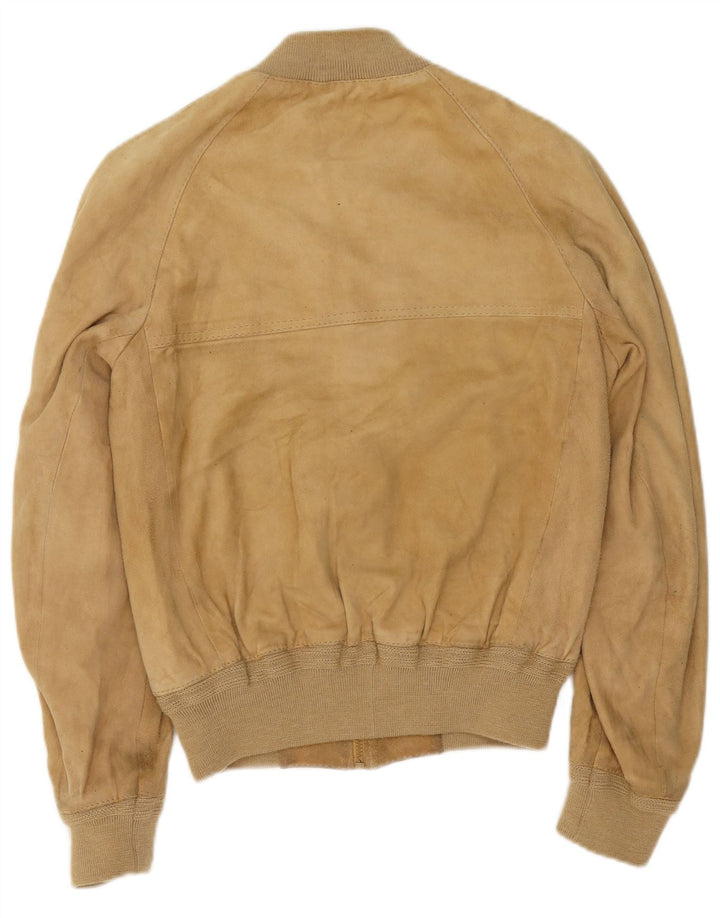 Vintage Ανδρικό Suede Bomber Jacket IT 48 Medium Beige Leather