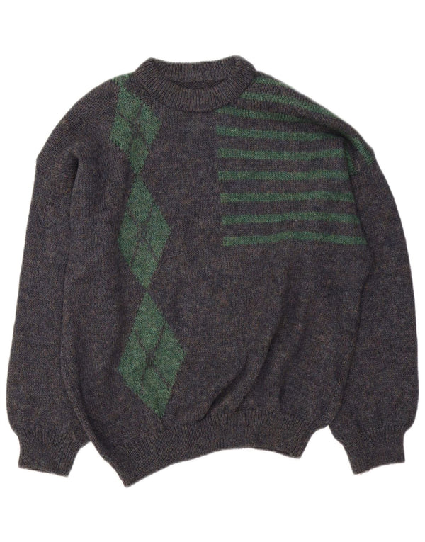 Vintage Ανδρικό πουλόβερ με λαιμόκοψη XL Navy Blue Argyle/Diamond