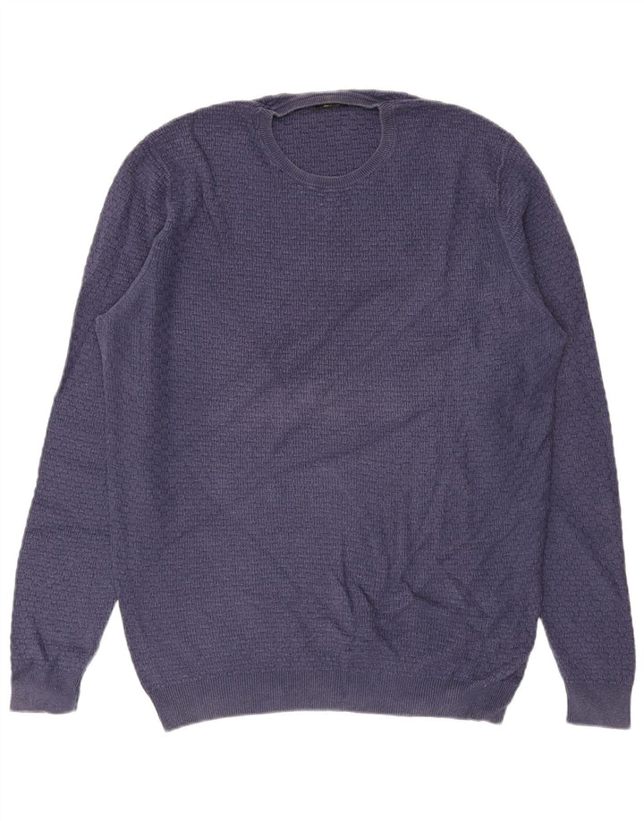 MASSIMO DUTTI Ανδρικό πουλόβερ με λαιμόκοψη XL Μπλε βαμβακερό