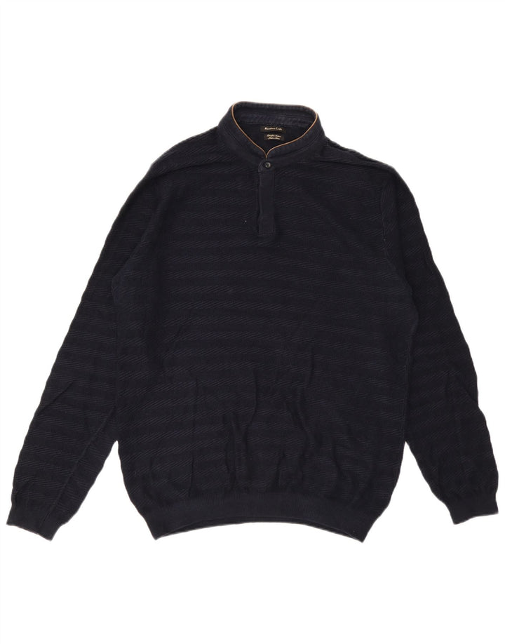 Massimo Dutti Ανδρικό πουλόβερ με κουμπιά λαιμόκοψη μεγάλου μπλε ριγέ