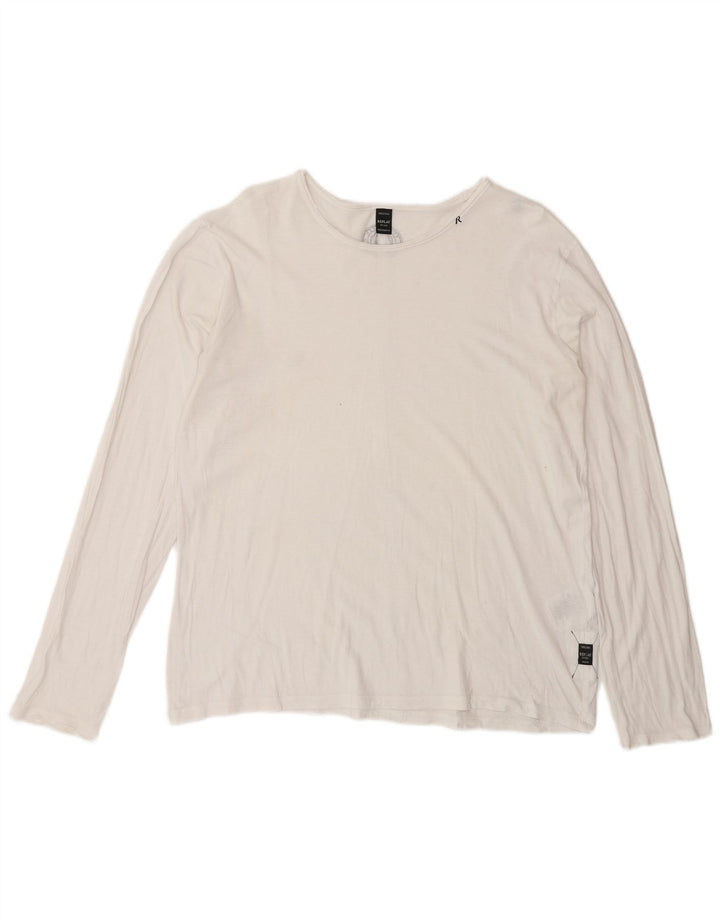 REPLAY Mens Top Long Sleeve Medium White Cotton