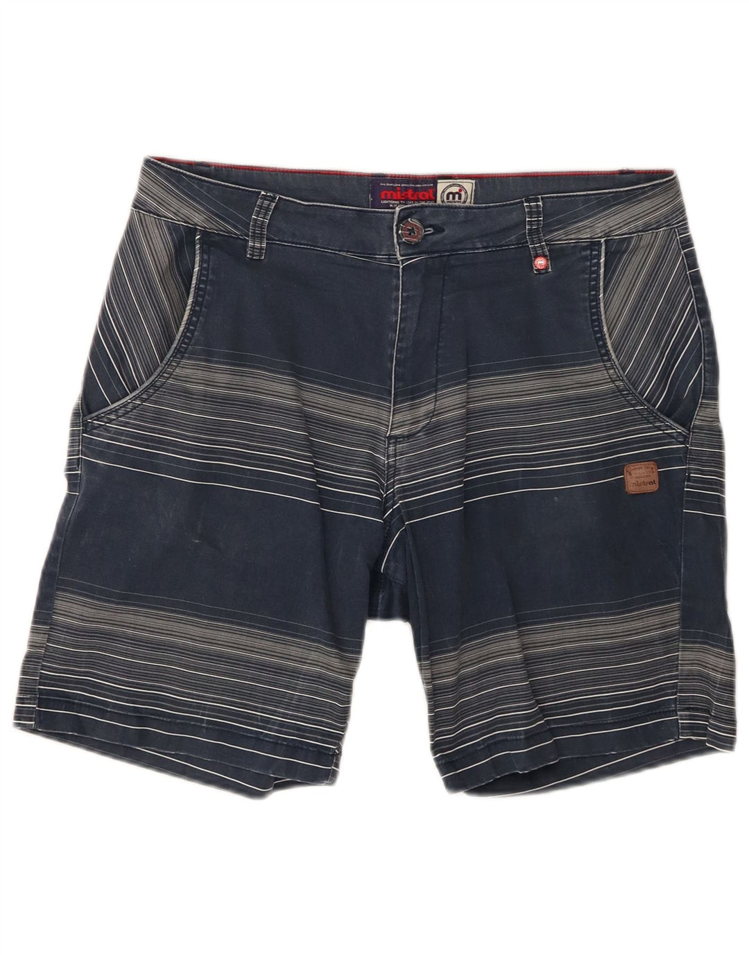 MISTRAL Mens Chino Shorts IT 48 Medium W34 Navy Blue Striped Cotton