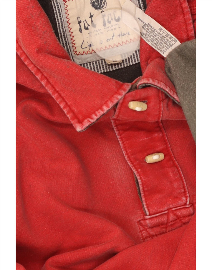 FAT FACE Ανδρικό φούτερ με λαιμό με κουμπιά Jumper Μεγάλο κόκκινο βαμβακερό