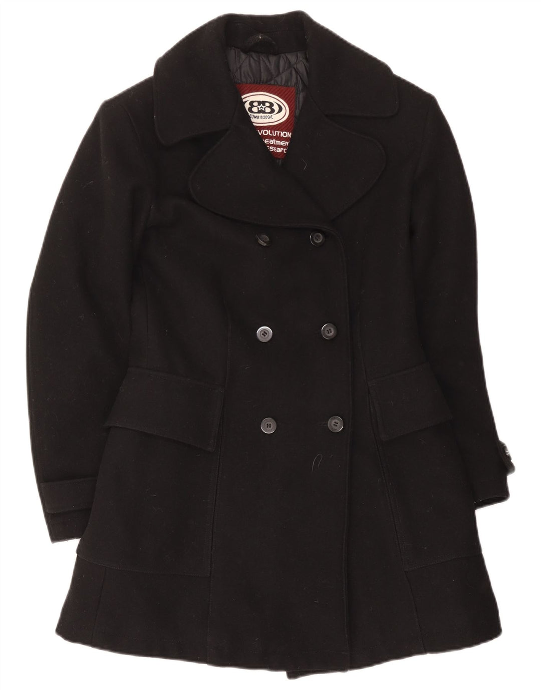 Bomb Boogie Γυναικείο παλτό με διπλό στήθος UK 10 Small Black Wool