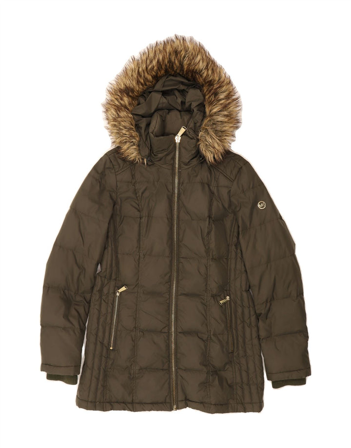 MICHAEL KORS Womens Hooded Padded Jacket UK 10 Small Green Winter Vintage Michael Kors and Second-Hand Michael Kors from Messina Hembry 