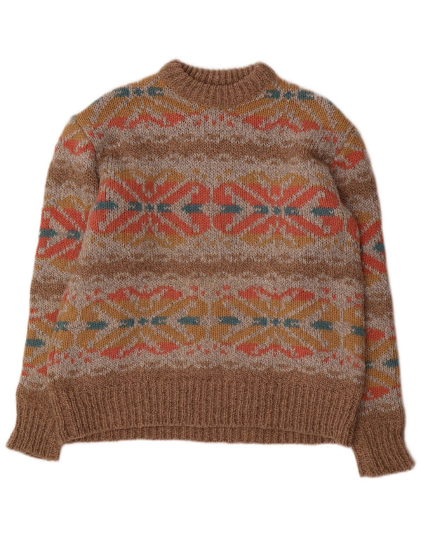 Vintage γυναικείο πουλόβερ με λαιμόκοψη UK 14 Large Brown Fair Isle