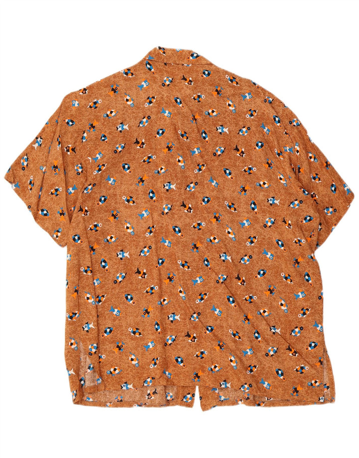 Vintage γυναικείο πουκάμισο μεγάλου μεγέθους, αφηρημένο μοτίβο, μπλούζα UK 10 Small Brown