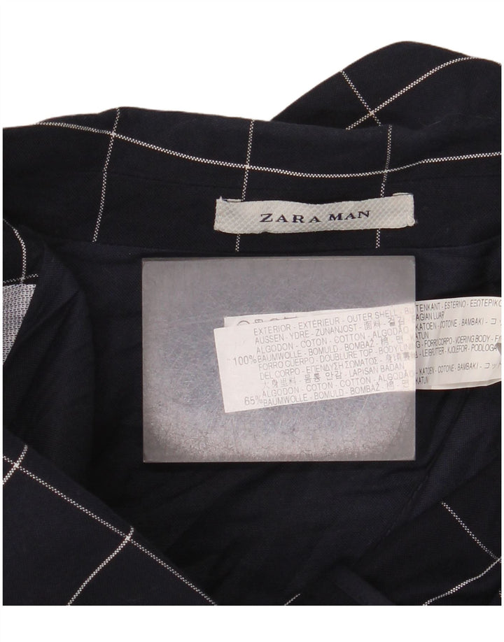 Zara Ανδρικό σακάκι μπλέιζερ με 2 κουμπιά EU 46 Small Navy Blue Check Cotton