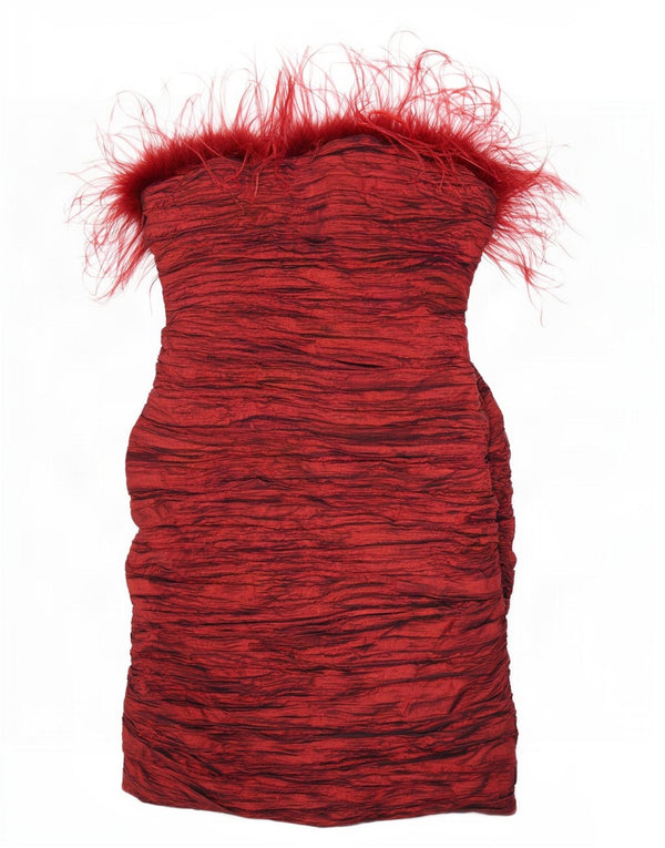 Vintage Γυναικείο Στράπλες Φόρεμα Bodycon UK 12 Medium Burgundy