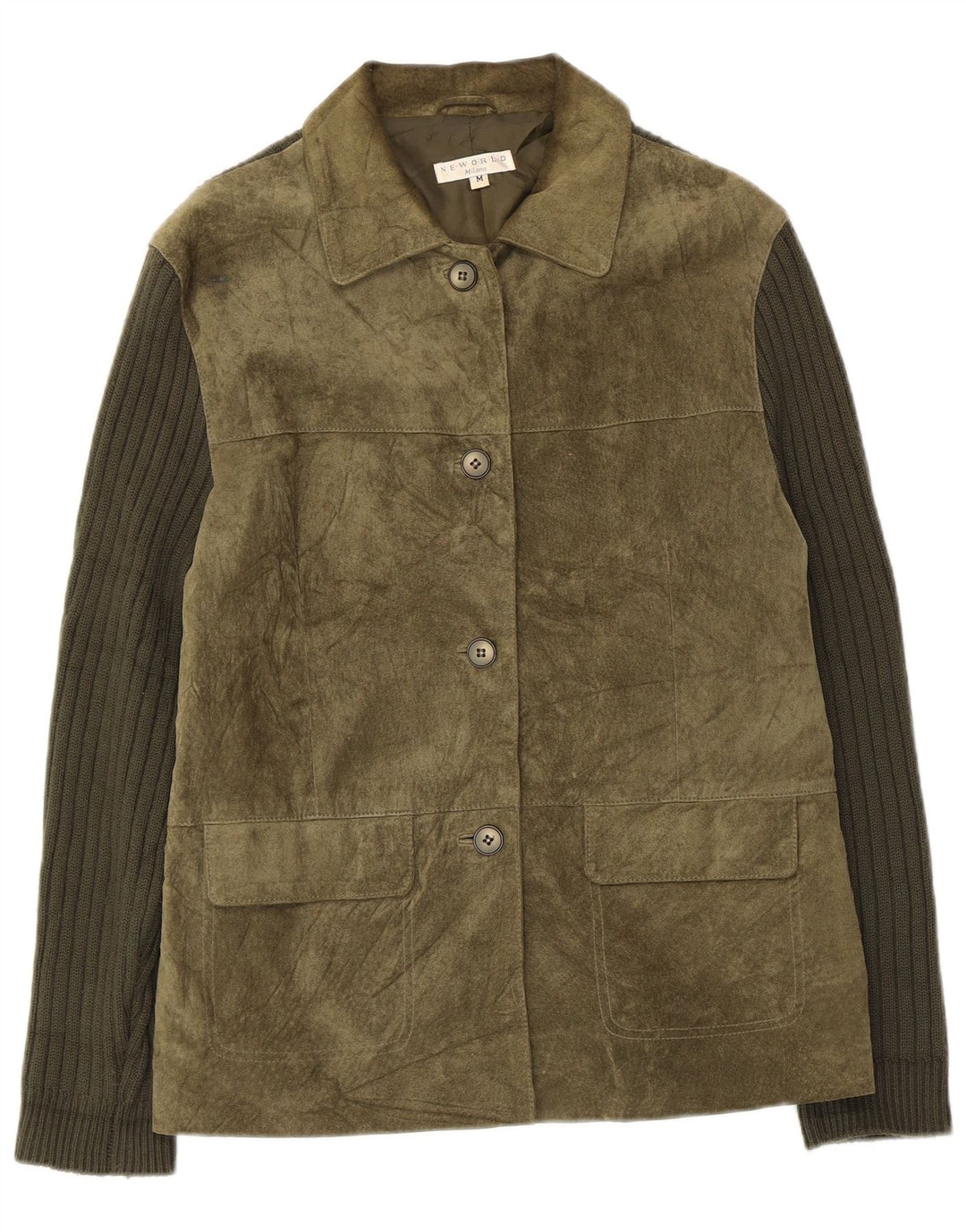 Vintage γυναικείο πλεκτό σουέντ μπουφάν UK 14 Μεσαίο πράσινο δέρμα