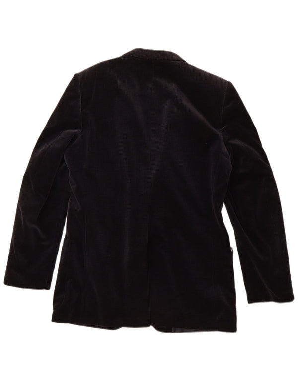 Ανδρικό Vintage Velvet Blazer Jacket UK 36 Small Navy Blue Houndstooth βαμβακερό