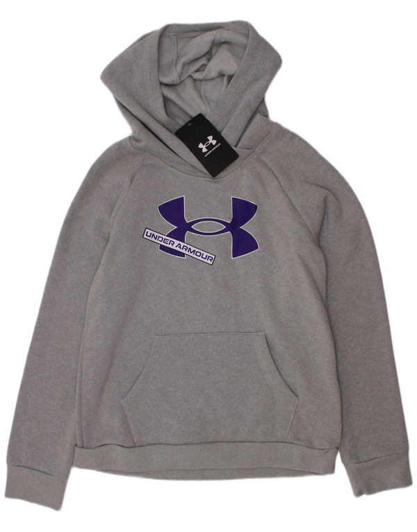 Under Armour Boys Graphic Hoodie Jumper 9-10 Years Medium Grey Cotton