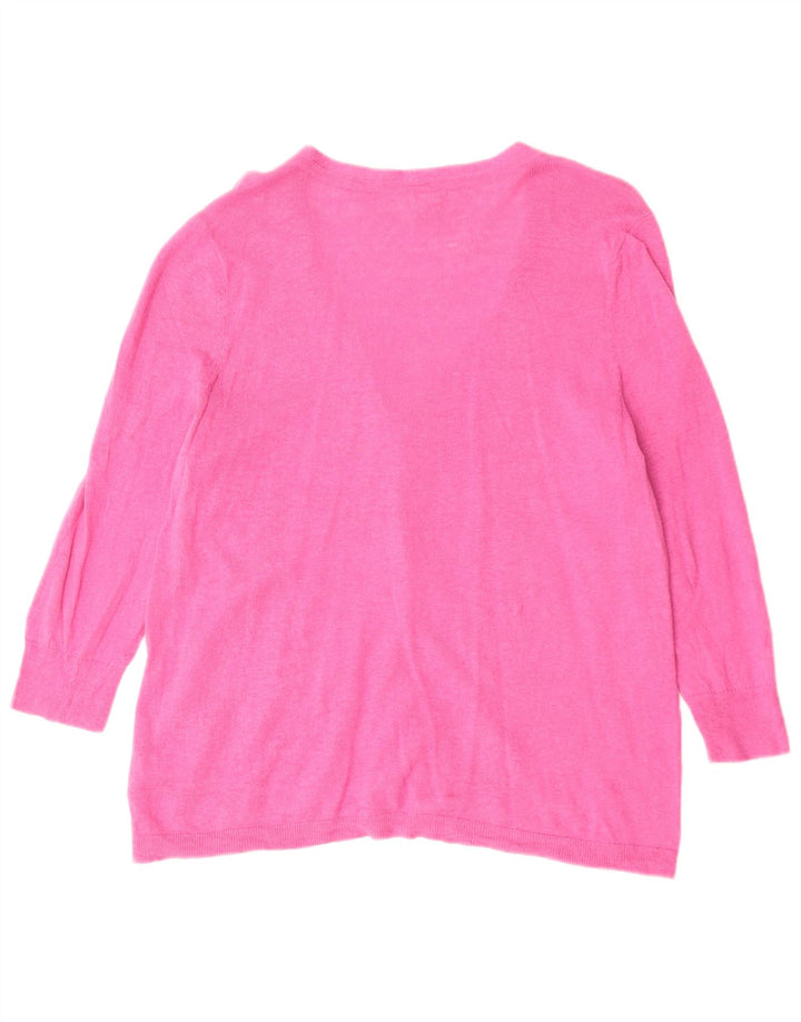 Γυναικείο πουλόβερ ζακέτα με 3/4 μανίκια Eddie Bauer UK 18 XL Ροζ Λινό