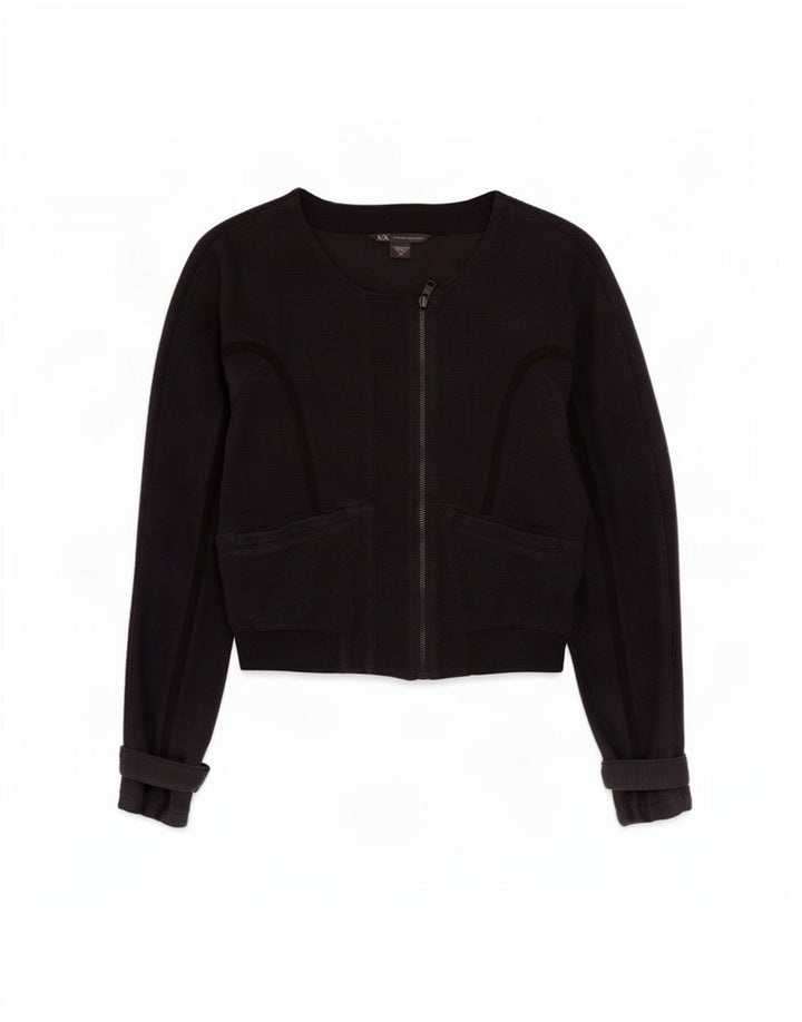 Armani Exchange Γυναικείο Crop Bomber Jacket UK 10 Small Black Cotton