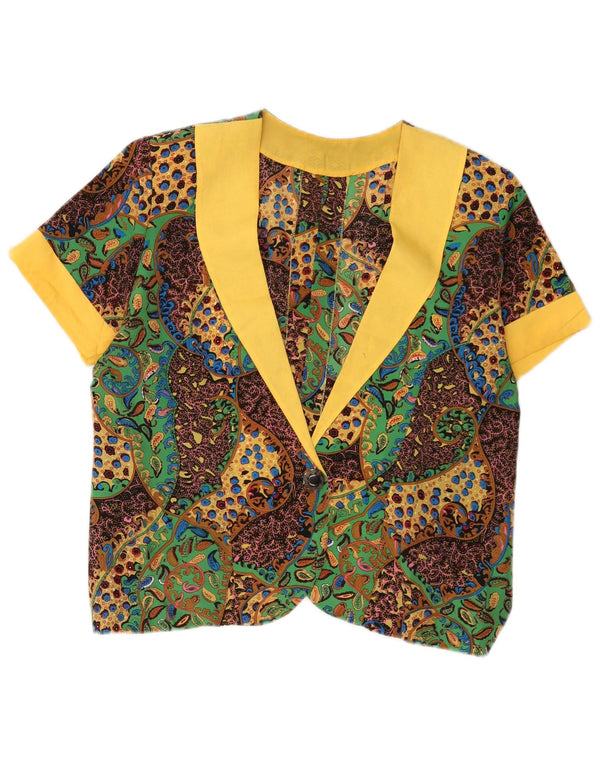 VINTAGE Γυναικείο κοντομάνικο σακάκι UK 14 Μεγάλο Πολύχρωμο