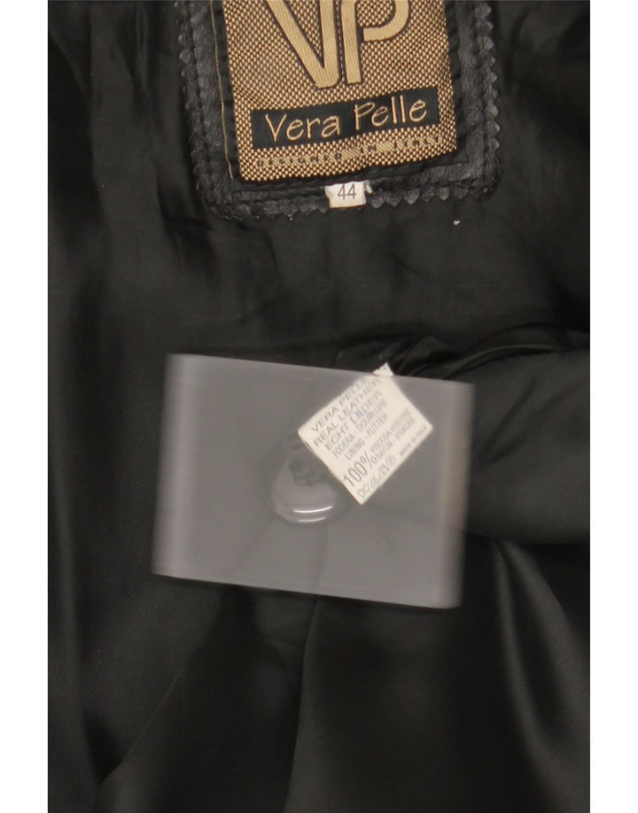 Vintage Γυναικείο Δερμάτινο Παλτό με Κουκούλα IT 44 Medium Black Leather