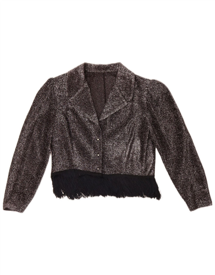 Vintage Γυναικείο πουκάμισο Crop Μπλούζα UK 14 Medium Silver