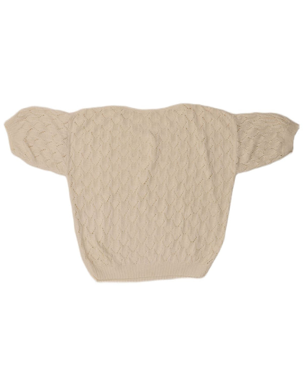 VINTAGE Γυναικείο πουλόβερ με λαιμόκοψη μεγάλου μεγέθους UK 18 XL Λευκό