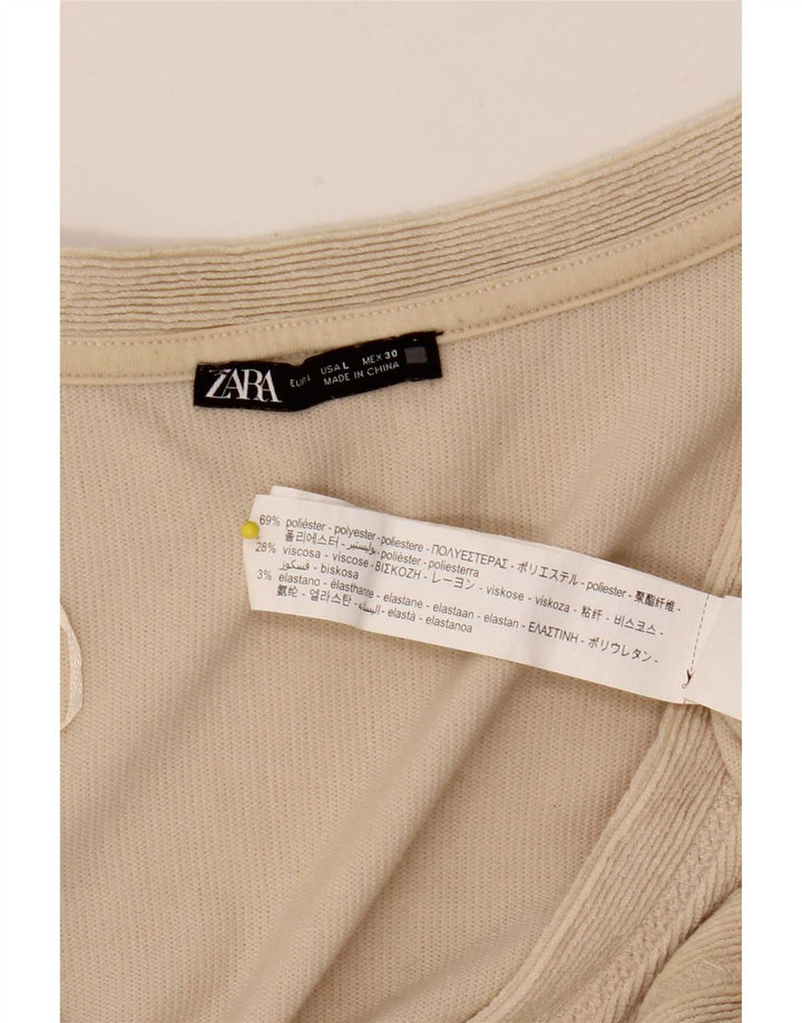Zara Γυναικεία ζακέτα Crop UK 16 Large Beige Polyester