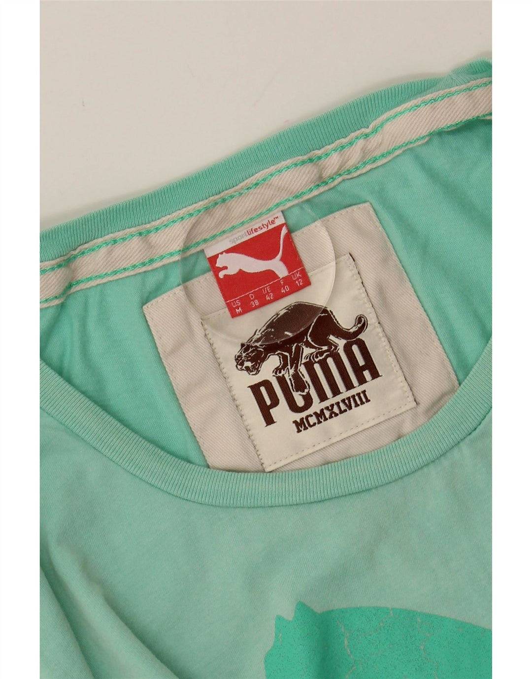 PUMA Womens Graphic T-Shirt Top UK 12 Medium Green Vintage Puma and Second-Hand Puma from Messina Hembry 