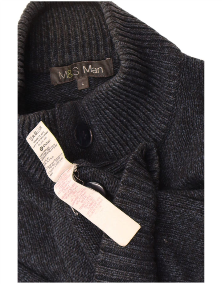 Marks & Spencer Ανδρικό πουλόβερ με κουμπιά πουλόβερ με λαιμόκοψη μεγάλο μπλε ναυτικό