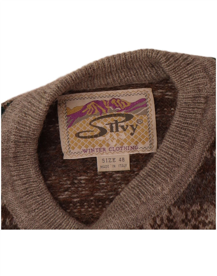 Silvy Ανδρικό πουλόβερ με λαιμόκοψη IT 48 Medium Grey Fair Isle Alpaca Wool