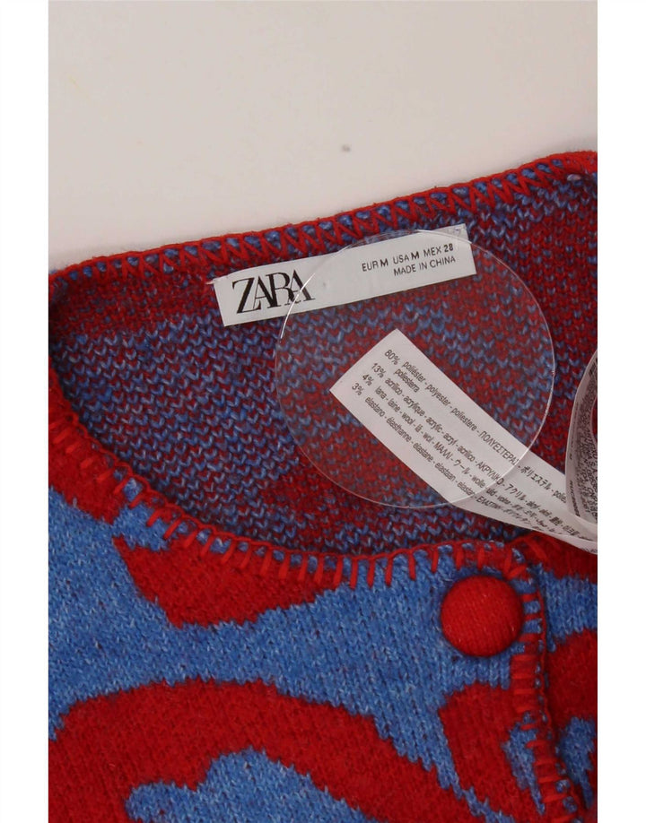 Zara Γυναικεία Ζακέτα UK 14 Medium Blue Floral Polyester