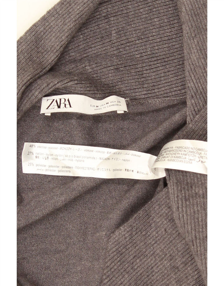Zara Γυναικείο ασύμμετρο ανοιχτό πουλόβερ ζακέτα UK 12 μεσαίο γκρι βισκόζη