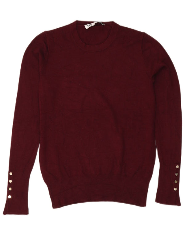 Zara Γυναικείο πουλόβερ με λαιμόκοψη UK 12 Medium Burgundy