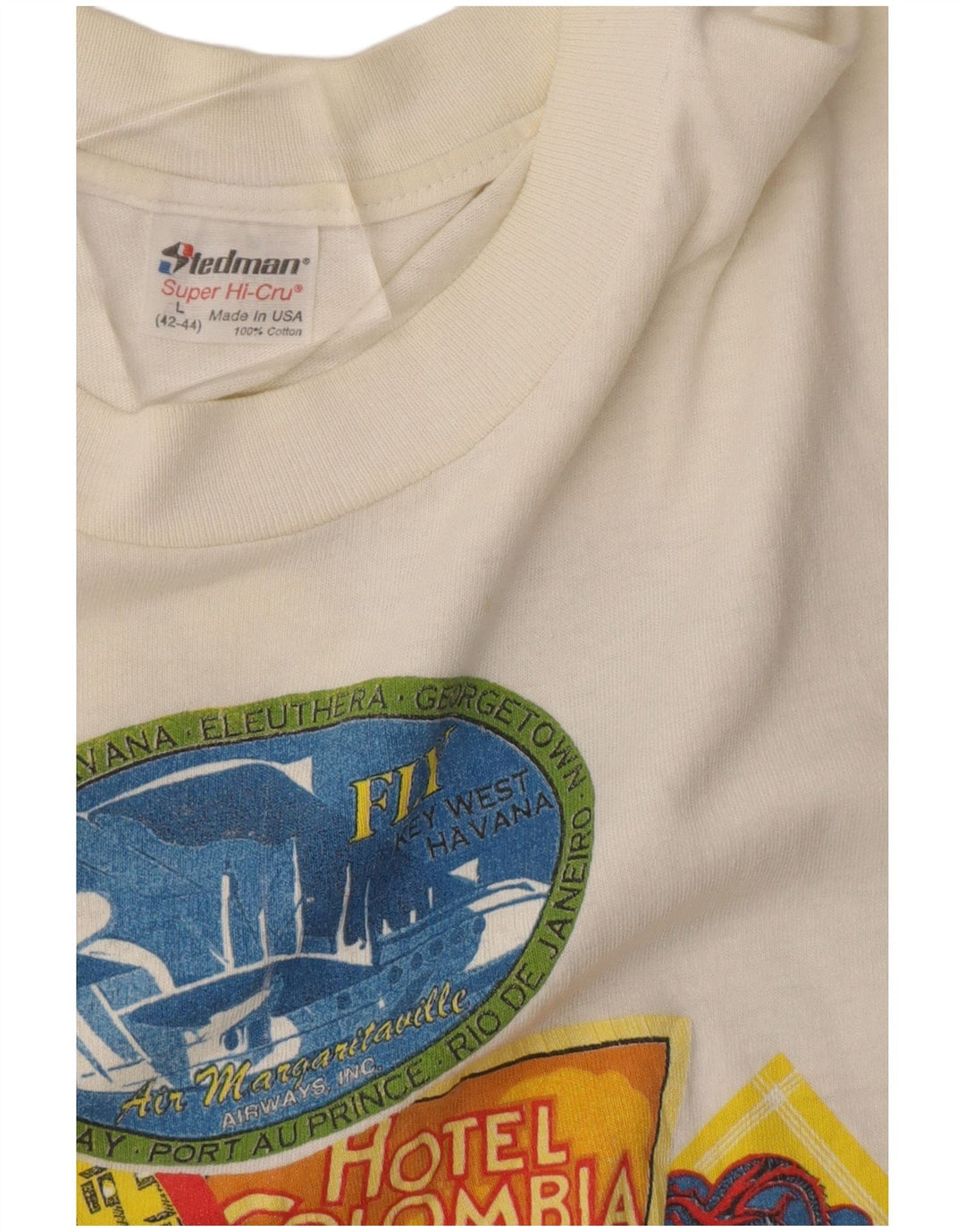 Vintage ανδρικό μπλουζάκι Jimmy σε μπουφέ γραφικό τοπ μεγάλο λευκό βαμβακερό