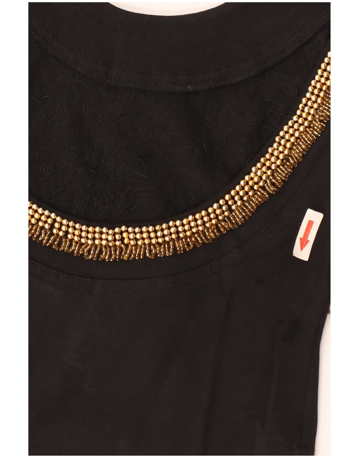 Vintage γυναικείο μακρυμάνικο κορμάκι UK 12 μεσαίο μαύρο βαμβακερό