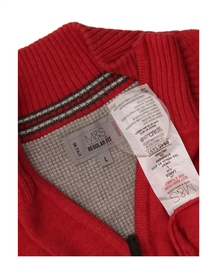 Marks & Spencer Ανδρικό πουλόβερ με φερμουάρ σε κανονική εφαρμογή, μεγάλο κόκκινο βαμβακερό