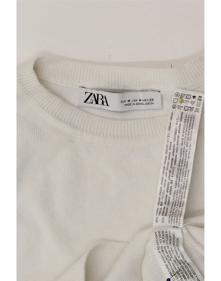 Zara Γυναικείο Αμάνικο Crop Top UK 12 Medium White Viscose
