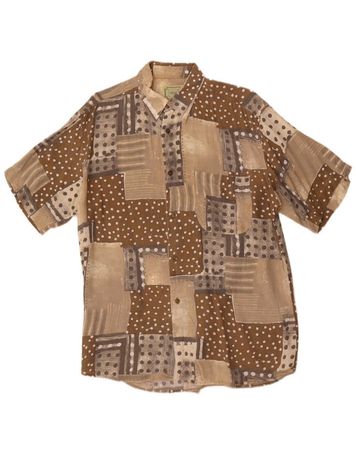 Vintage ανδρικό κοντομάνικο πουκάμισο Μεσαίο καφέ συνονθύλευμα