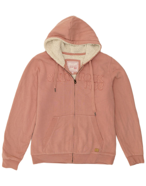 Saltrock γυναικείο πουλόβερ με κουκούλα Sherpa με φερμουάρ UK 14 μεγάλο ροζ βαμβακερό