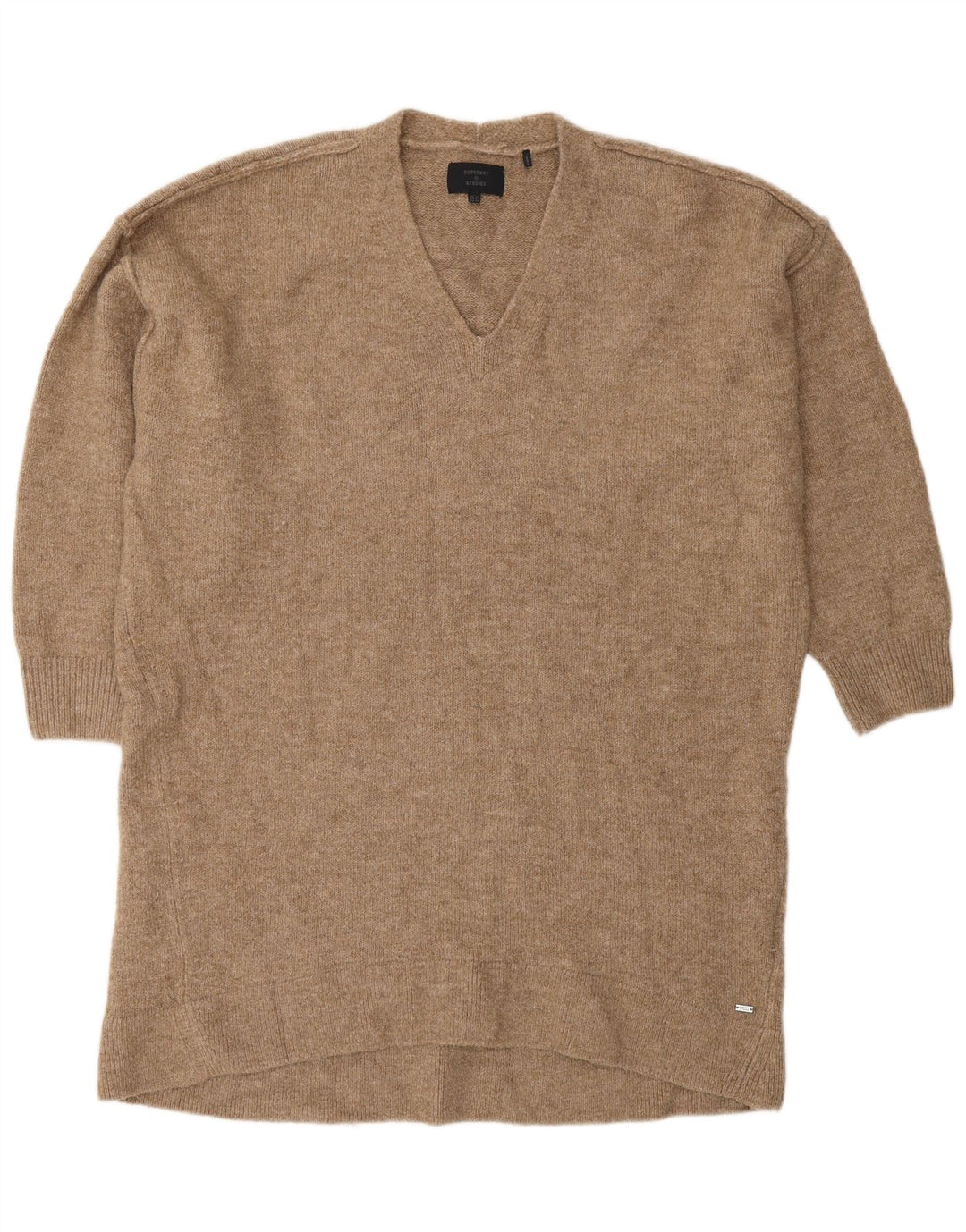 Superdry γυναικείο πουλόβερ μεγάλου μεγέθους V-λαιμόκοψη UK 12 μεσαίου καφέ ακρυλικό