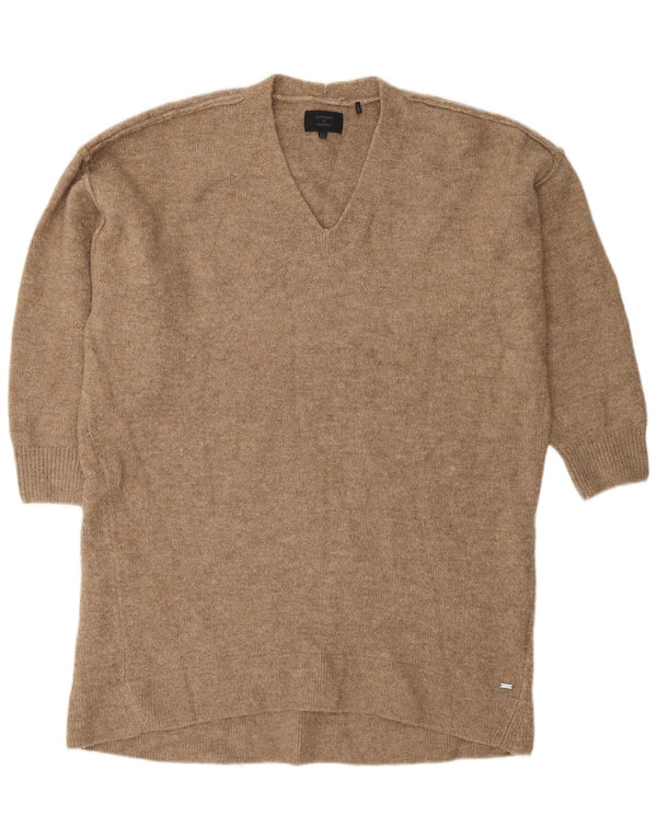 Superdry Womens Oversized V-Neck Jumper Sweater UK 12 Medium Brown Acrylic