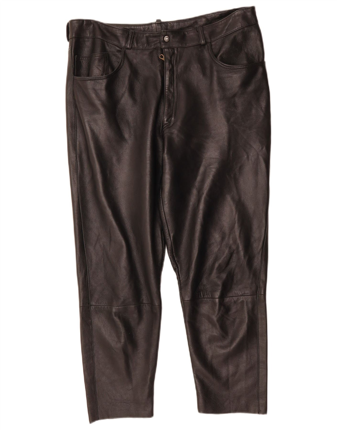 VINTAGE Ανδρικό ίσιο δερμάτινο cropped παντελόνι IT 48 Medium W34 L25 Μαύρο