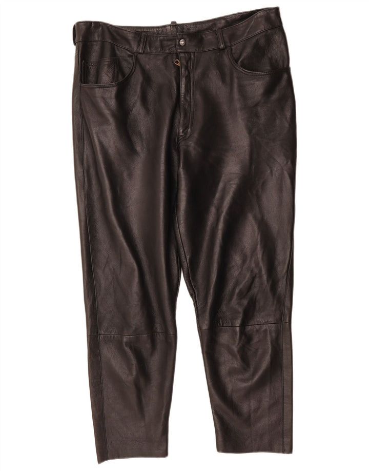 VINTAGE Ανδρικό ίσιο δερμάτινο cropped παντελόνι IT 48 Medium W34 L25 Μαύρο