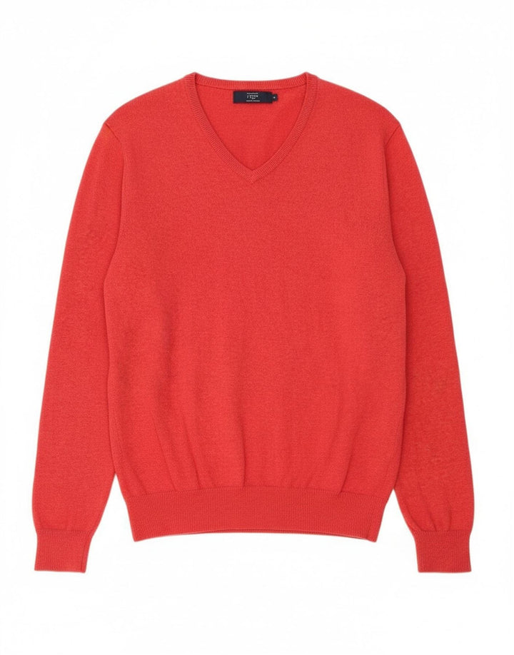 J. CREW Mens V-Neck Jumper Sweater Medium Red Cotton