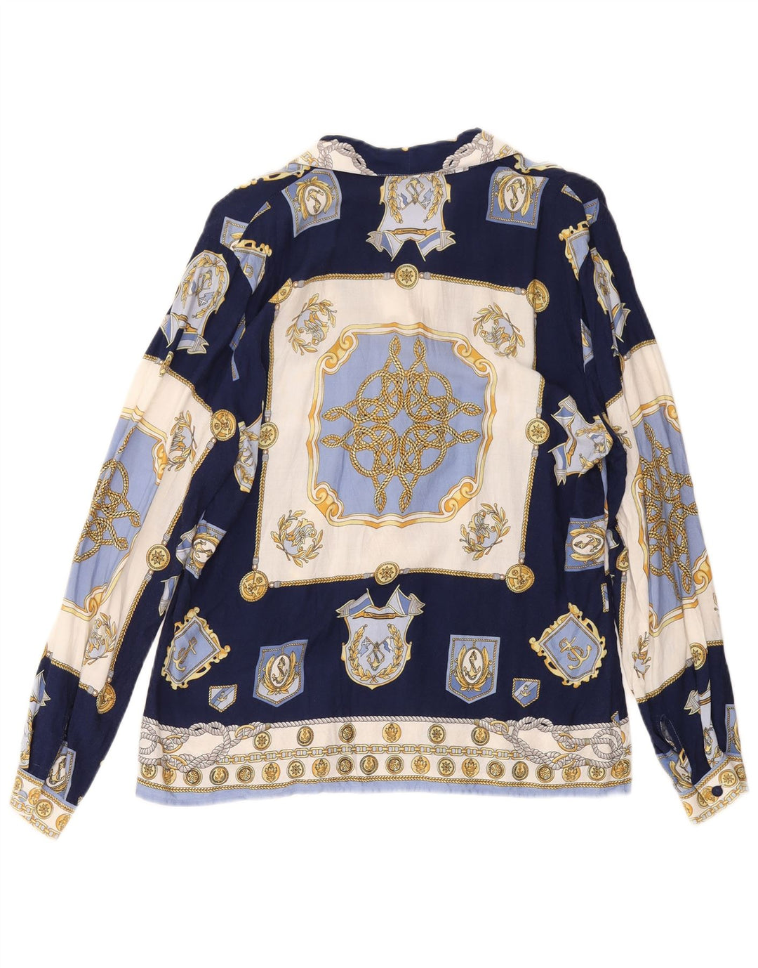 VINTAGE Γυναικείο πουκάμισο Abstract Pattern Μπλούζα UK 14 Medium Navy Blue