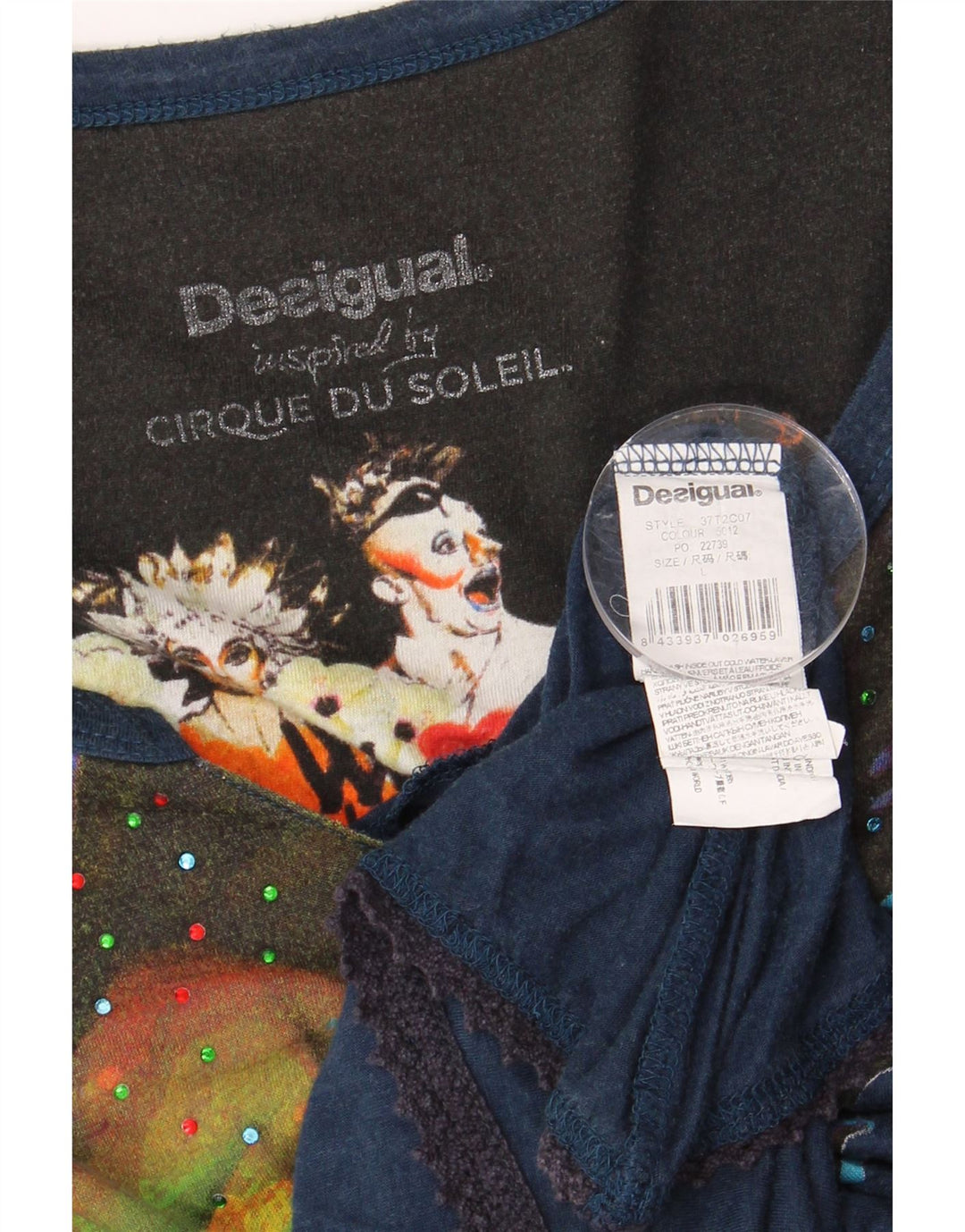 DESIGUAL Γυναικείο γραφικό ασύμμετρο τουνίκ Τοπ UK 14 Large Navy Blue Floral
